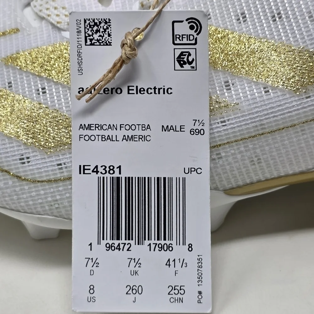 Adidas‎ Adizero Electric Men's Size 8 White Gold Football Cleats IE4381 New